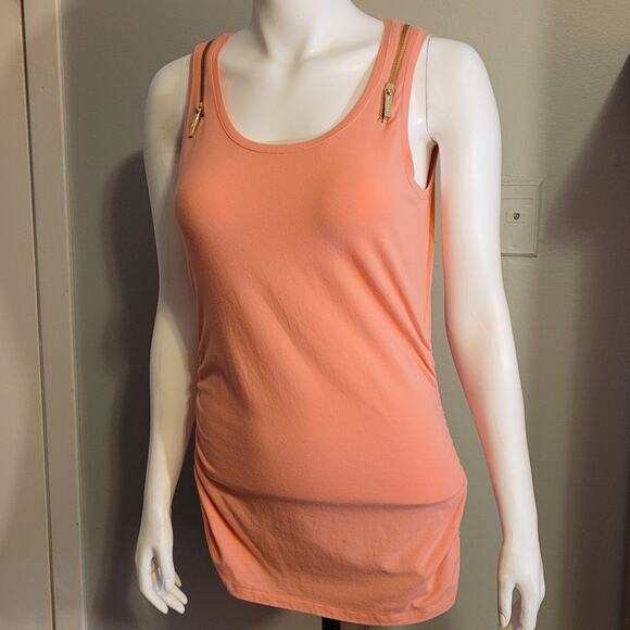 Michael Kors Orange Ruched Tank Top Sz Medium Flattering Postpartum Longline - Picture 1 of 10